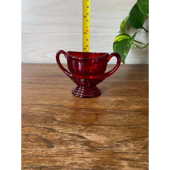 Vintage New Martinsville Ruby Red Glass Sugar & Creamer | Moondrops Pattern - Picture 3 of 3